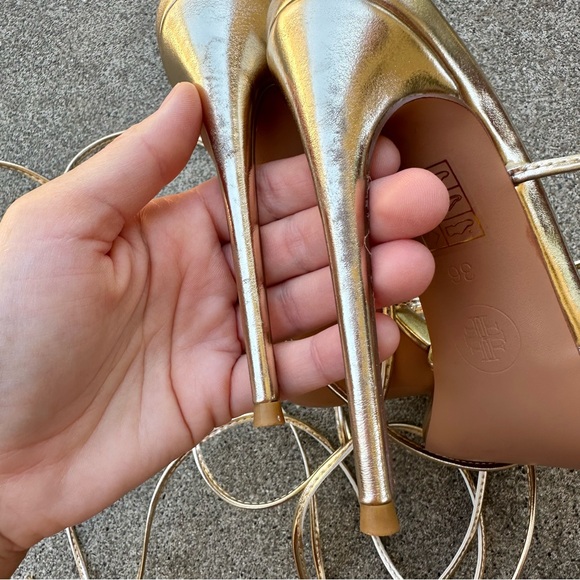 FEMME LA Athens Lace Up Heels in Golden 36 - Picture 10 of 12